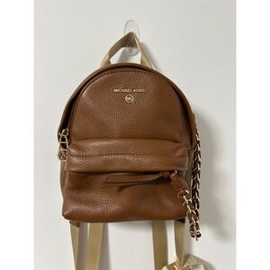 Michael Kors Slater XS Brown Pebbled Leather Mini Backpack Gold Chain Strap